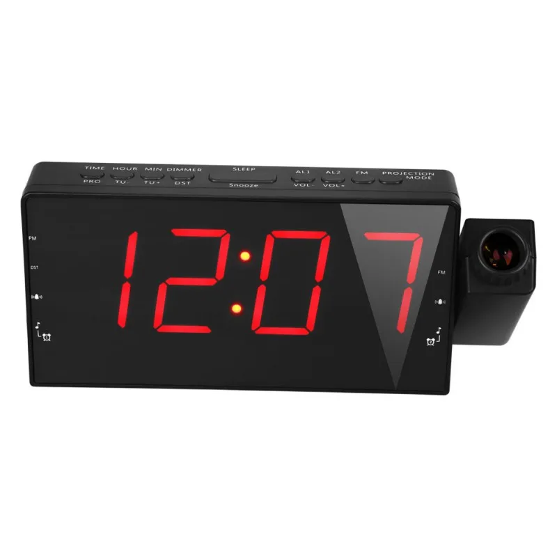 

New LED Display USB Charge Cable Table Wall FM Radio Clock Digital Radio Alarm Clock Projection Snooze Timer Temperature