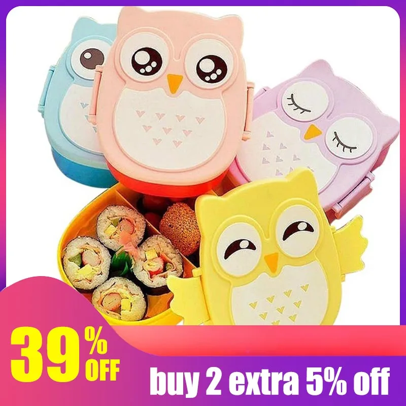 

Hoomall 900ml Cute Owl Students Lunch Box With Spoon Kids Bento Box Food Container with compartments Dinnerware Case Storage Box