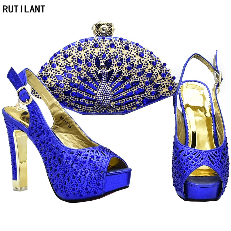 

Latest Ladies Italian Shoes and Bag Set Decorated with Rhinestone Matching Shoes and Bag Set In Heels Rhinestone Wedding Shoes