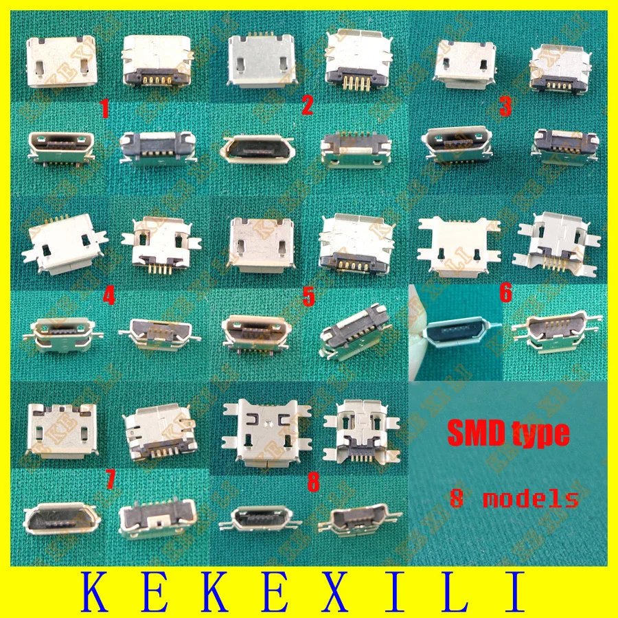 

40X SMD type 8 kinds Mini Micro USB Jack Tablet MID Smartphone Mobile Phone connector Charging Socket tail plug 5p Common used
