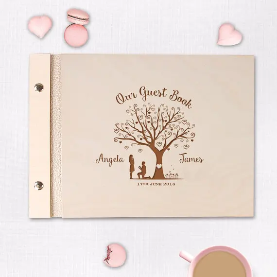 

Wooden Wedding Guest Book, Rustic Guestbook, Rustic Tree, Laser Engraved Names Bride and Groom, Many Colours, Personalized