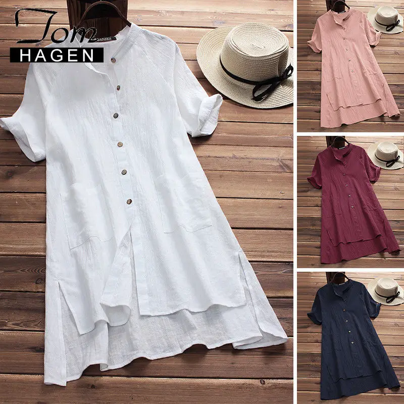 

Tom Hagen Summer Linen Dress Women Loose White Beach Dress Cotton Boho Ladies Linen Dresses Plus Size Women Elegent A-line Dress