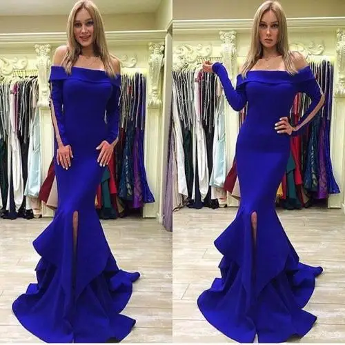 

Long Sleeve Mermaid Split Evening Dress Party Gown prom Dress Custom