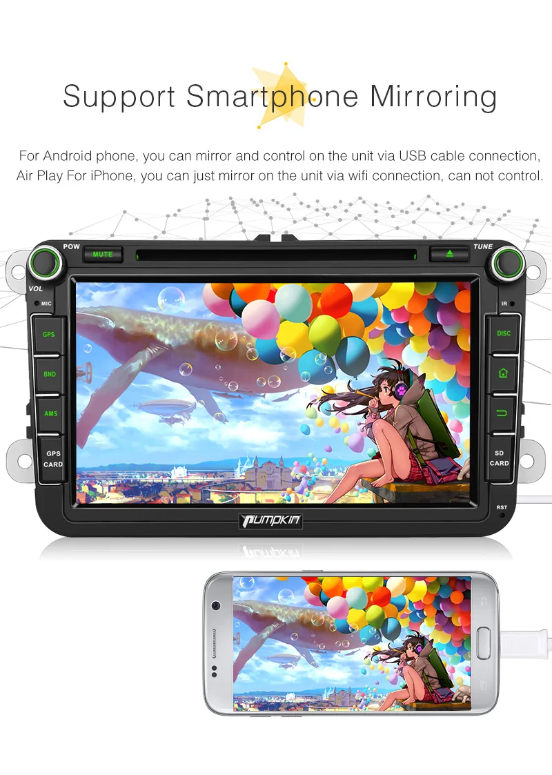 Pumpkin 4G ram 32G rom 2 Din " Android 8,0 автомобильный dvd-плеер gps навигация для VW/Skoda/Seat/Golf Автомобильный Радио Wifi Bluetooth стерео