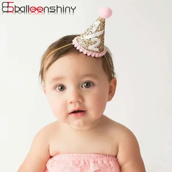 

BalleenShiny Newborn Baby Boy Girl Shiny Conical Headwear Hair Decorate First Birthday Party Hats For Children Photography Prop