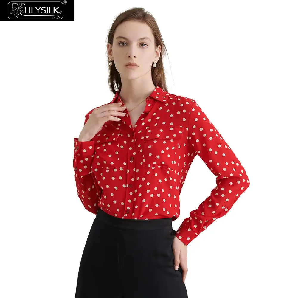 Женская шелковая блузка LilySilk винтажная в горошек новинка бесплатная