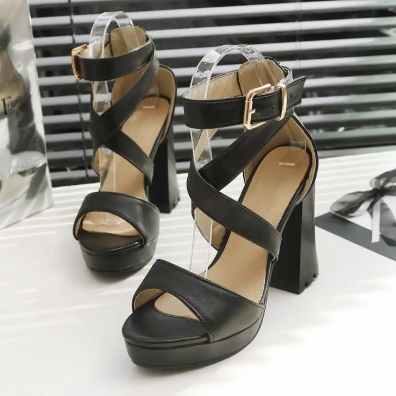 Plate Talons De forme Gladiateur Plus Haute Sexy Poisson Femmes jaune Tête Ultra Peep La Taille Mince Noir Parti Croix Sandales blanc Toe Maziao 8gXgdw