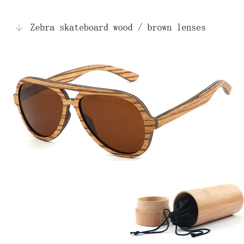 with a bamboo case Vintage handmade wood sunglasses thinner skateboard frame polarized sun glasses Custom LOGO available - Цвет линз: with a bamboo case