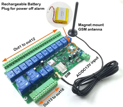16 каналов Ouput GSM пульт дистанционного управления релейный переключатель плата батарея для выключения питания сигнализации(не обычная посылка