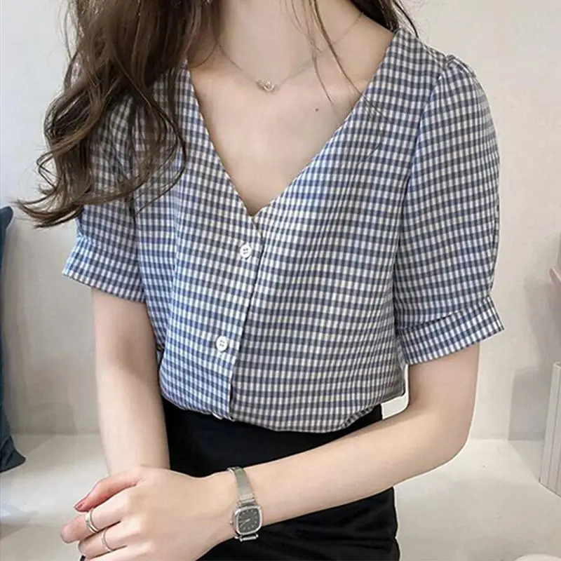 2018 Blouse Shirt Women's Korean Style V Neck Fashion Clothing Short Sleeve Women Tops And Blouses Female Clothes Stylish Ladies