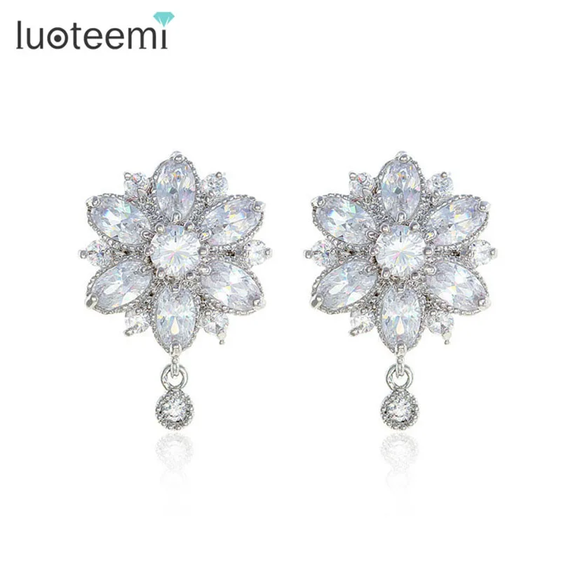 

LUOTEEMI Dragon Flower High Quality CZ Drop Earrings for Party Cubic Zirconia Color White Gold-Color Women Wedding Jewelry