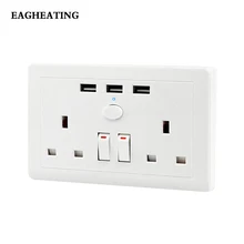 Двойной настенный светильник 2 Gang USB разъем с 3 портами(стандарт быстро Зарядное устройство Порты штепсельные выключатели пластина 13A 250 в Великобритании