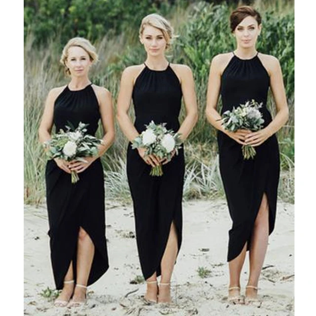 Special Offers Black Short Beach Bridesmaid Dresses Halter Backless Pleat Chiffon Sheath Style Charming Wedding Party Gowns 2019 Robe De Soiree Special Offers Black Short Beach Bridesmaid Dresses Halter Backless Pleat Chiffon Sheath Style Charming Wedding Party Gowns 2019 Robe De Soiree
