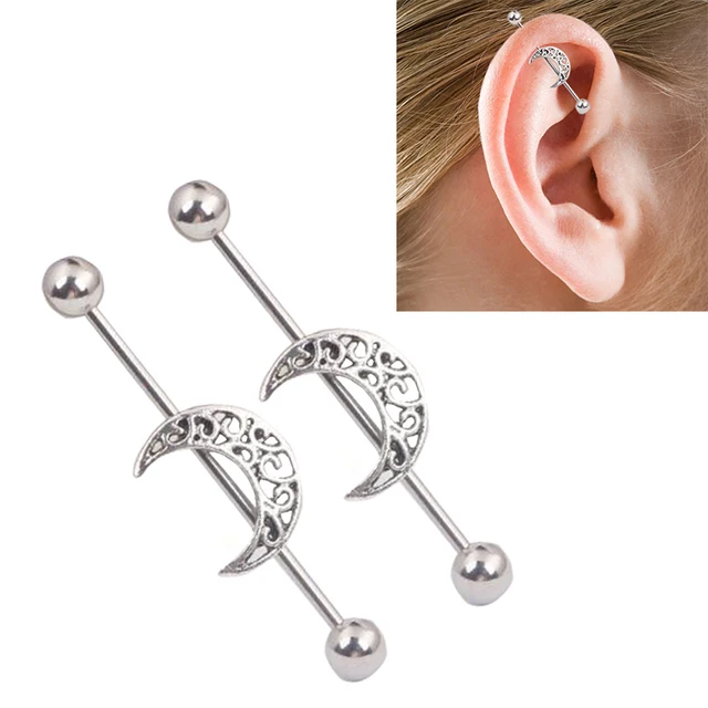 1pc Silver Surgical Stainless Steel Stud Earring Moon Shape Ear 1pc Silver Surgical Stainless Steel Stud Earring Moon Shape Ear Tragus Piercing Fake Taper For Men