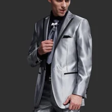 Яркое серебро из 2 предметов(куртка+ брюки+ галстук) остроконечные нагрудные One Button Мода Для мужчин костюмы костюм Made Формальные смокинг Стиль Slim Fit
