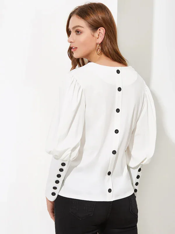 

Mr.nut 2019 new solid color buckle Office Lady women tops Chiffon Full V-Neck blouse