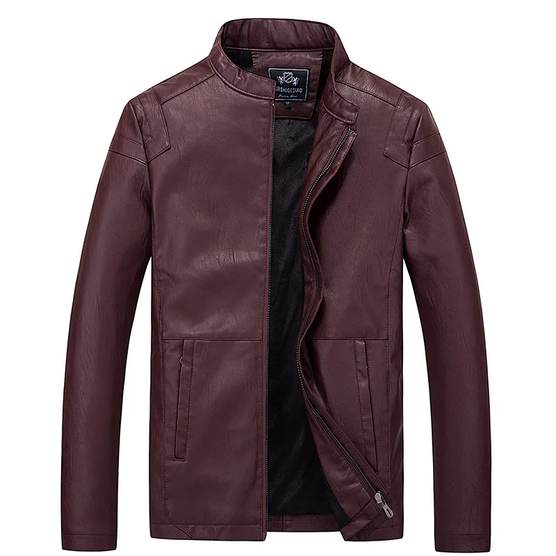 

Men's leather jacket 2019 thin velvet simple self-cultivation handsome collar solid color PU / men's motorcycle leather jacket
