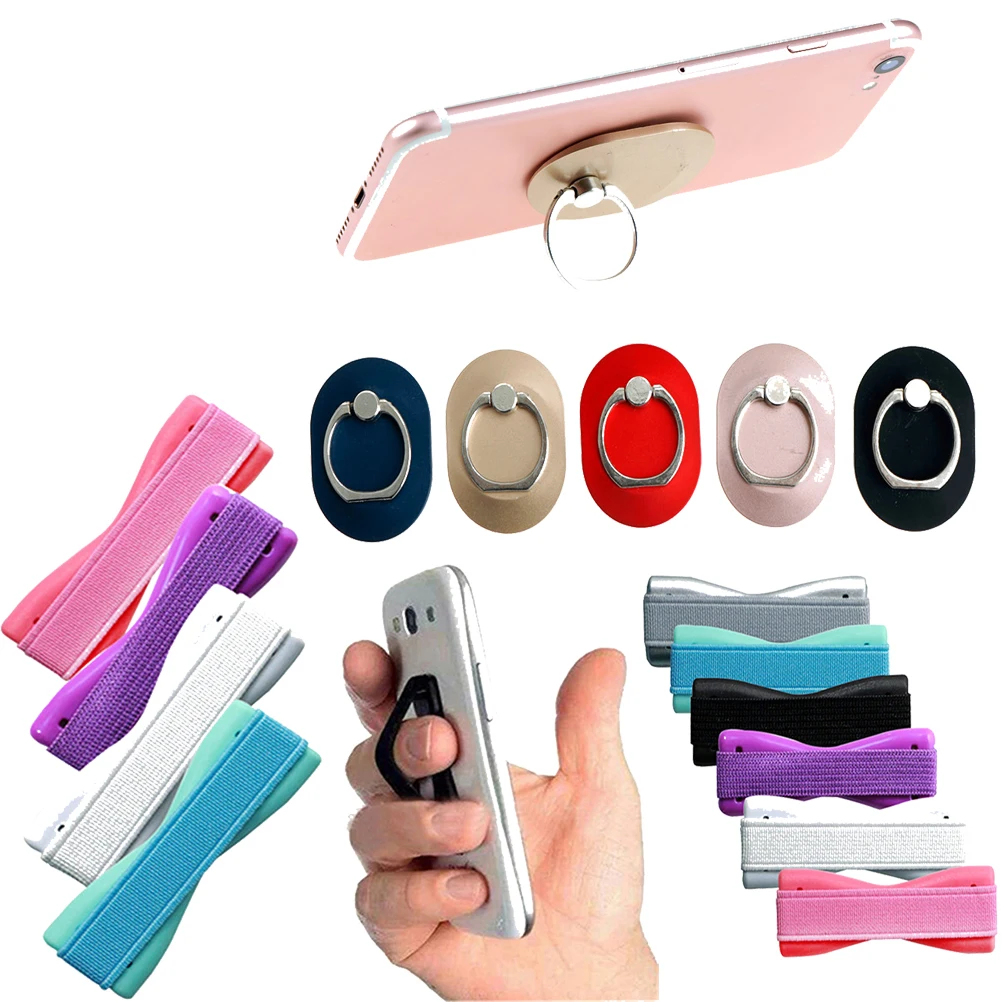 

360 Degree Ring Stand Holder For Apple iPhone Samsung Mobile Phones Mount Finger Ring Holders Finger Grip Elastic Band Strap