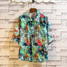 Feitong, Мужская гавайская рубашка, летняя, с цветочным принтом, Повседневная рубашка, свободная, короткий рукав, с отворотом, топы, chemise homme, мужские рубашки