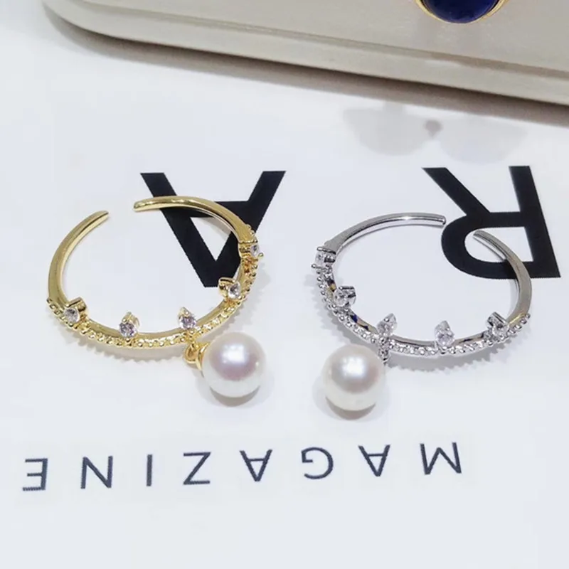 

2019 Freshwater Pearls Ring 925 Sterling Silver Rings Freshwater Pearl Wedding Ring Golden Silvery Jewelry for Women Gift
