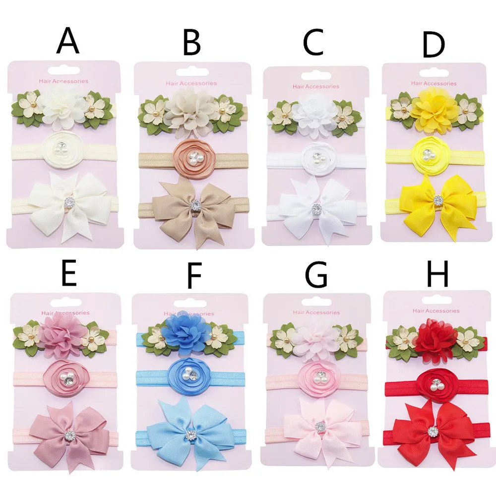 

2019 New 3Pcs Kids Elastic Floral Headband Hair Girls baby Bowknot Hairband Set Headbands Baby Girls Hair Accessories V22%