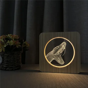 

Sharelife Creative Wood + Acrylic Snake Pattern Warm White LED USB Night Light Table Lamp Home Children's Birthday Gift 3037
