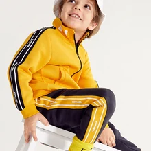 Balabala/Детский комплект из 2 предметов для мальчиков, куртка с капюшоном на молнии с воротником-стойкой+ эластичные штаны, весенний комплект одежды для малышей