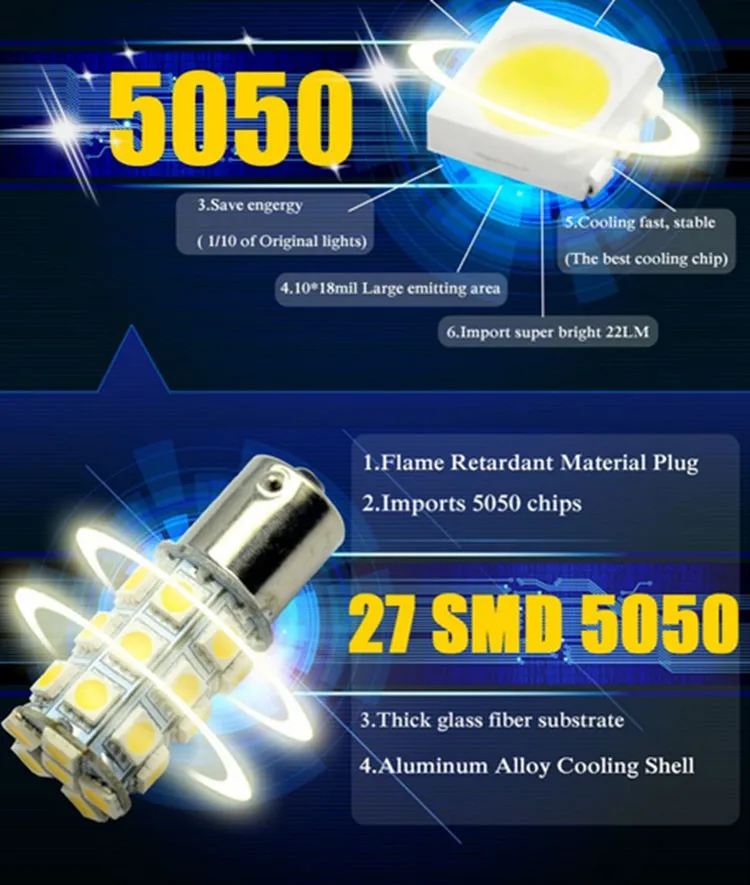 Super Bright 1157 Car Auto LED Brake Turn Signal Light  LED Bulbs 12V 6000K 27 SMD 5050  LampesC