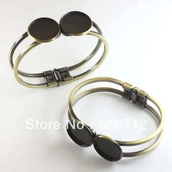 

Free shipping!!!!ntiqued bronze double 20mm blank settings Bangle