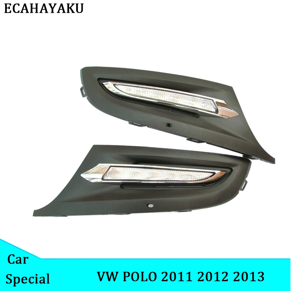 

ECAHAYAKU 1Set LED DRL Daytime Running Light LED headlight car styling 12v ABS Fog Lamp Cover For Volkswagen Polo 2011 2012 2013