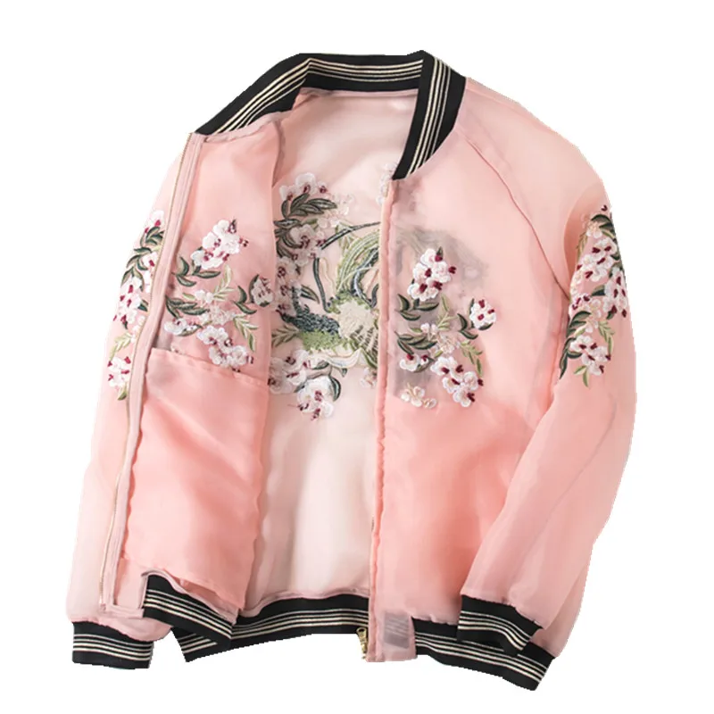 

Spring Flower Embroidered Baseball Coat Women Summer Holiday Beach Sunscreen Jacket Female Student New Fashion Basic Coats