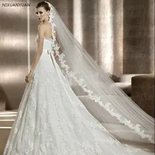 Новое поступление, 3 м, однослойная свадебная вуаль с аппликацией по краям, Фата для церкви, свадебная вуаль, свадебные аксессуары