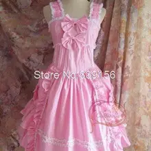 Высокое качество розовый хлопок без рукавов оборками Сладкая Лолита платье Косплэй платье принцессы
