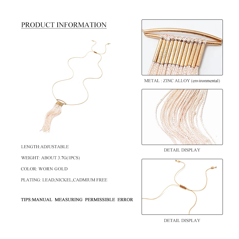Дикий и свободный женский дизайн длинный подвес-кисточка ожерелье чистая ручная работа Золотая трубка Регулируемый воротник ожерелье для женщин ювелирные изделия