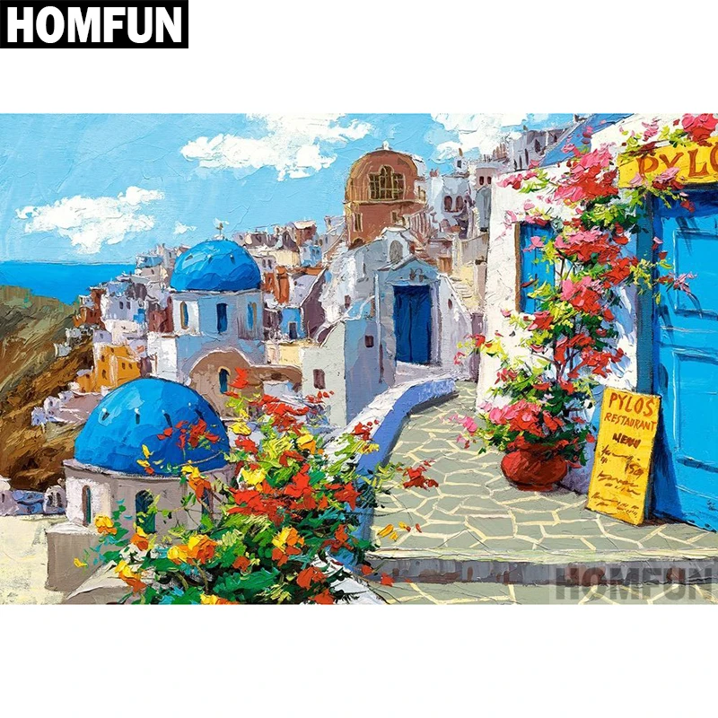 HOMFUN Full Square/Round Drill 5D DIY Diamond Painting &quotSeaside town&quot Embroidery Cross Stitch Home Decor Gift A04097 | Дом и сад