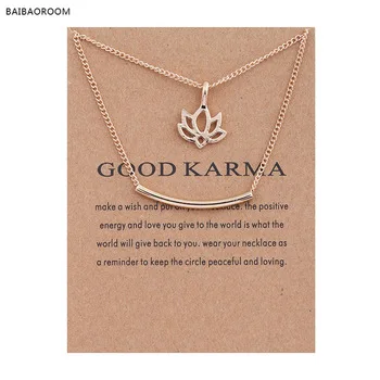 Golden Plated Good Karma Marble Lotus Double Layer Alloy Clavicle Bone Pendant Short Necklace
