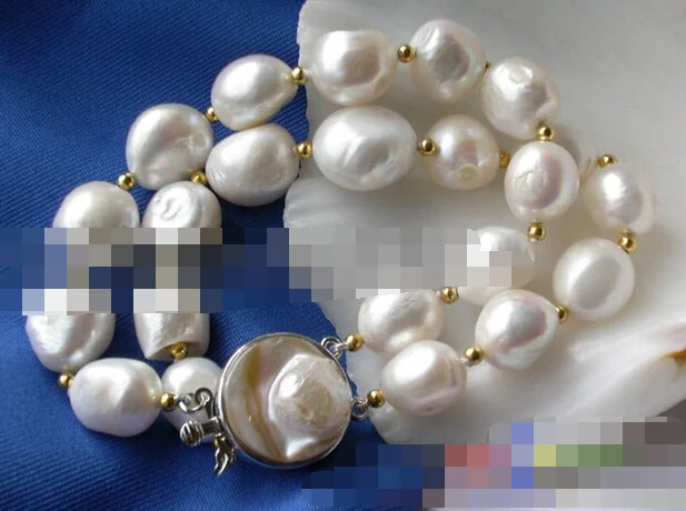 

03775 2ROW BAROQUE FRESHWATER CULTURED PEARL BRACELET BANGLE Natural >>free shipping