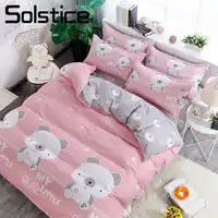 Solstice Home Textil Wenig Bär Kid Kind Mädchen Bettwäsche Set Grau Rosa Duvet Quilt Abdeckung Kissenbezug Flache Blatt Bettwäsche königin