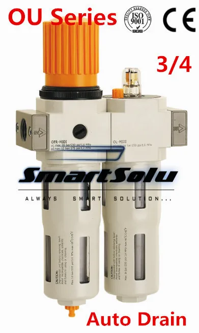 

Free Shipping OU Series FRL filter regulator and lubricator Auto drain 3/4 inch MAXI type water and air source unit