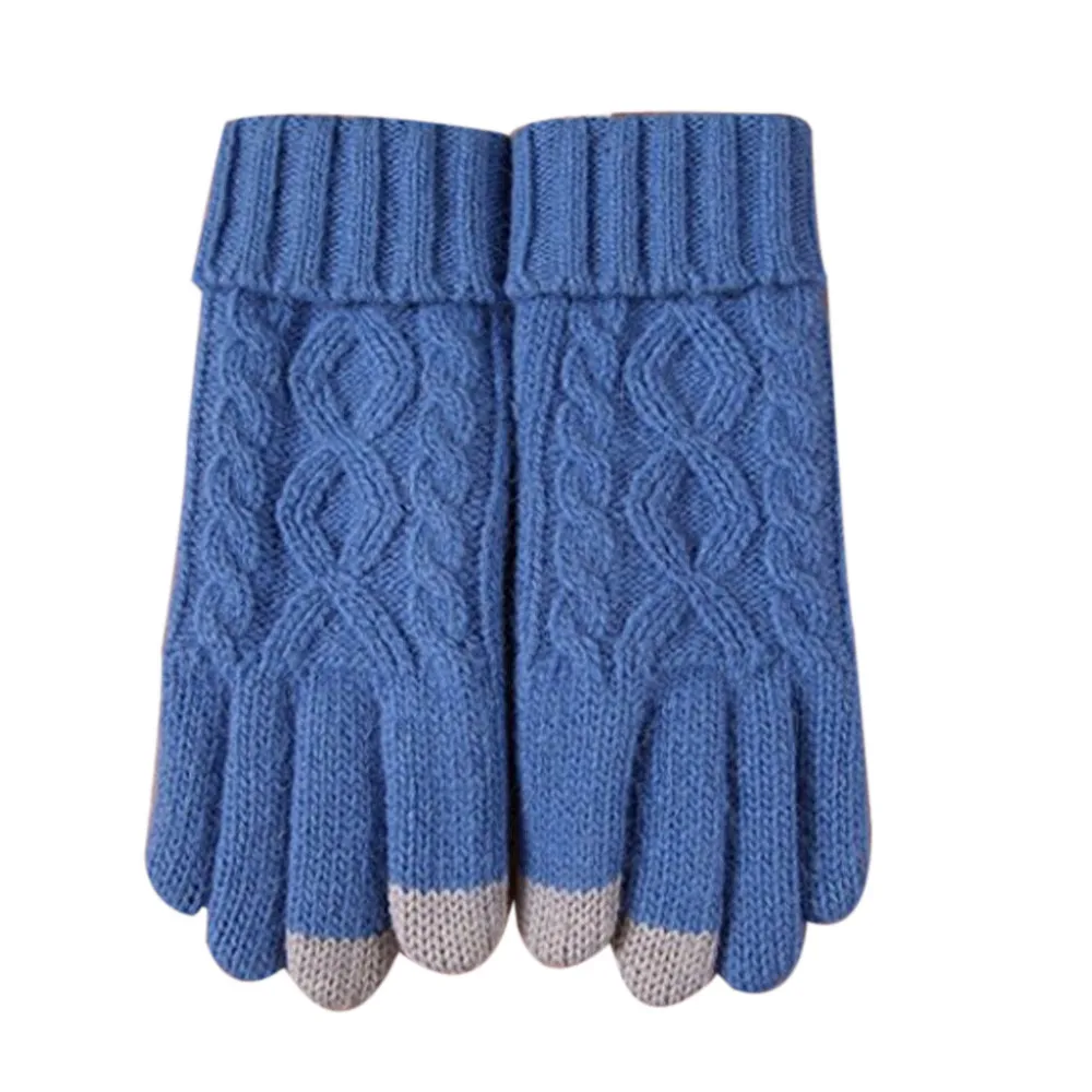 Buy Gloves WOMENS WINTER WARM COZY WOOL KNIT THICK FLEECE LINED GLOVES MITTENS