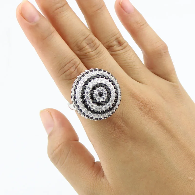 

Newest elegant queen ball Rings silver plated luxury design prong setting black and white Cubic Zirconia ball ring for women
