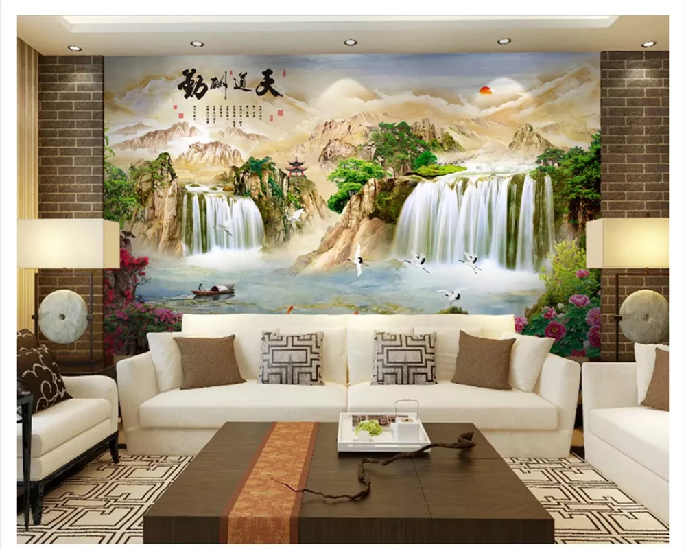 beibehang Classic fashion three-dimensional modern silky wallpaper landscape waterfall TV sofa full house wall papers home decor dune house corrino book three