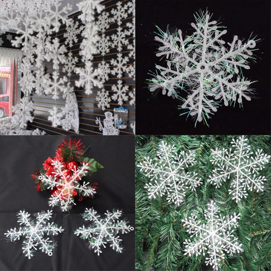 DIY 30/60PCS Classic White Snowflake Ornament Christmas Tree Hanging Decorations