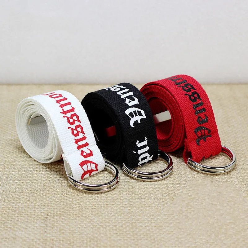 

2019 Unisex Canvas Belts Letters Printed Thai D Ring Double Buckle Student Belt Fashion Belts