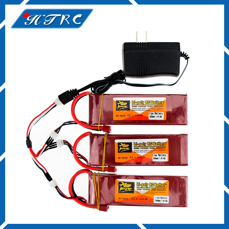 

3PCS RC Drone Batteria 5000mah 7.4V Lipo Battery 40C XT60 T Plug With Fast Charger 3in1 Cable Set For RC Quadcopter Helicopters