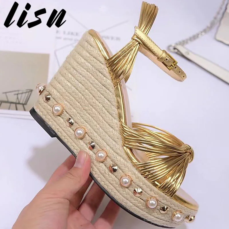 

LISN Runway Brand Peals Platform Party Sandals Women Sexy Round Toe Rivet High Heels Shoes Female Festival Wedding Sandals