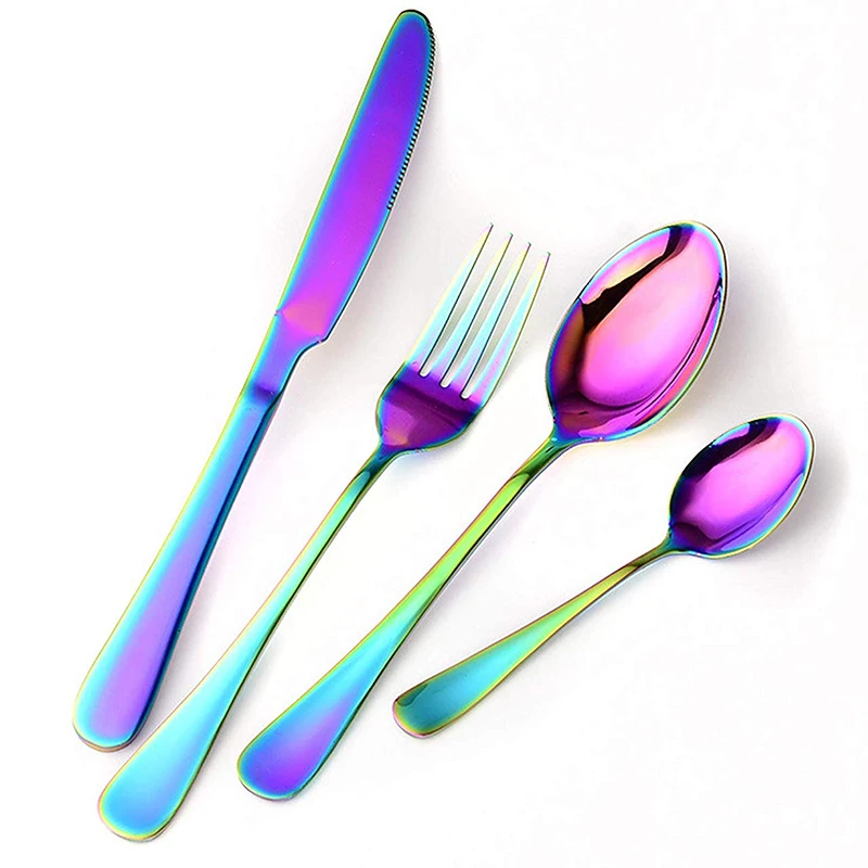 16 Pcs Tableware Set Colorful Romantic Dinner Set Rainbow Flatware Set (1)