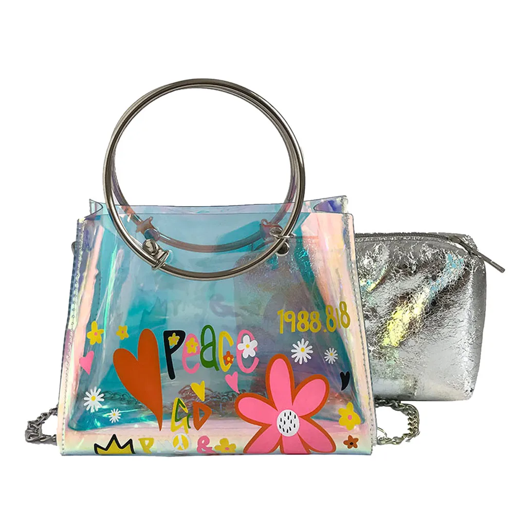 

Fashion Women Laser Transparent Cross body Bags Messenger Shoulder Bag+Clutch Wallet girls Shopping travel handbag