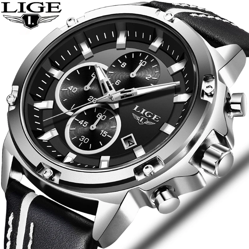 

LIGE Mens Automatic Date Sport Watches Men Fashion Casual Luminous Waterproof Stainless Steel Quartz Watch Relogio Masculino+Box