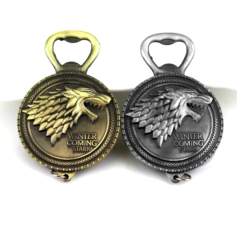 

Game of Thrones Wolf Head Keychain Bottle Opener House Stark Winter Is Coming Symbol Keyring Pendant Men Accessories Gift